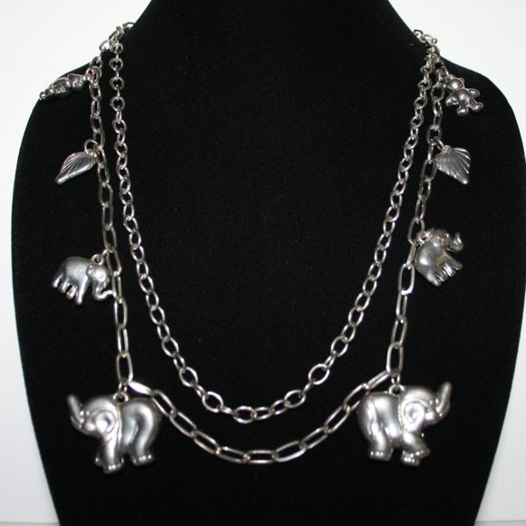 Silver elephant charm necklace 32"